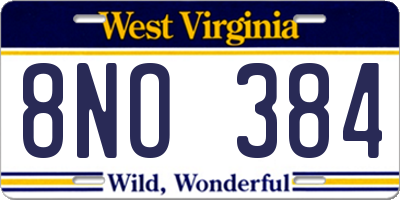 WV license plate 8NO384
