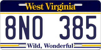 WV license plate 8NO385