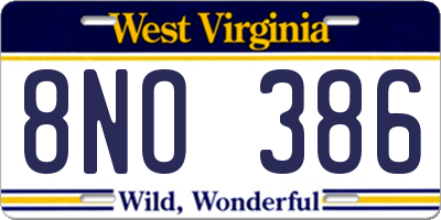WV license plate 8NO386