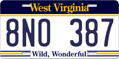 WV license plate 8NO387