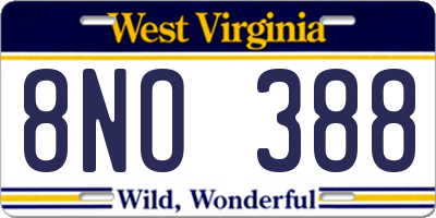 WV license plate 8NO388