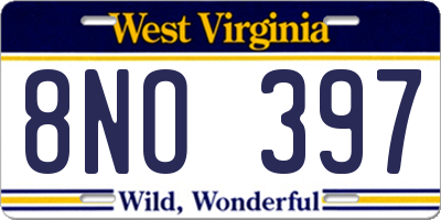 WV license plate 8NO397