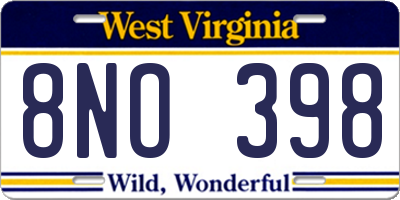 WV license plate 8NO398