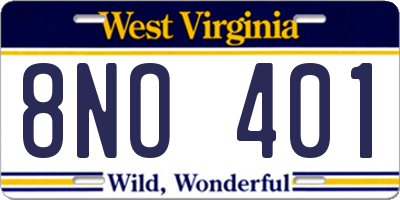WV license plate 8NO401