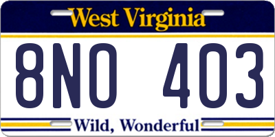 WV license plate 8NO403