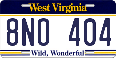 WV license plate 8NO404