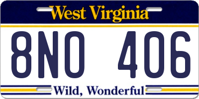 WV license plate 8NO406