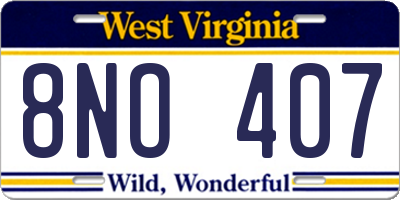 WV license plate 8NO407