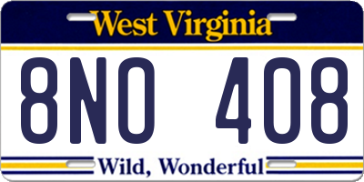 WV license plate 8NO408