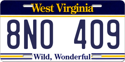 WV license plate 8NO409