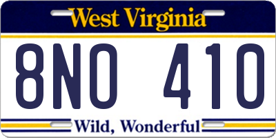 WV license plate 8NO410