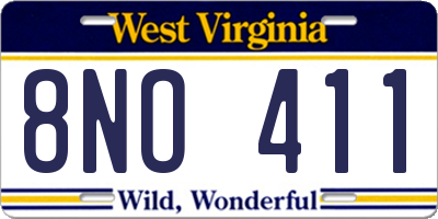 WV license plate 8NO411