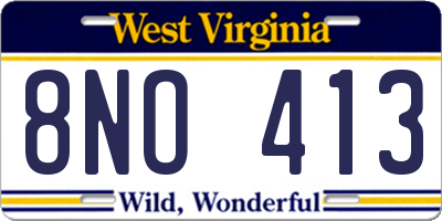 WV license plate 8NO413