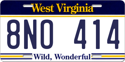 WV license plate 8NO414