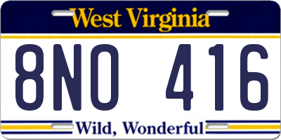 WV license plate 8NO416
