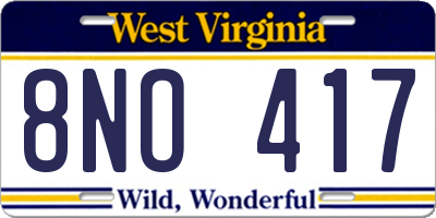 WV license plate 8NO417
