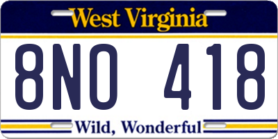 WV license plate 8NO418
