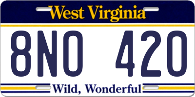 WV license plate 8NO420