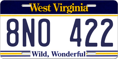 WV license plate 8NO422