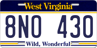 WV license plate 8NO430