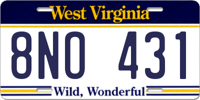 WV license plate 8NO431