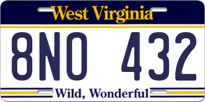 WV license plate 8NO432