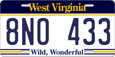 WV license plate 8NO433