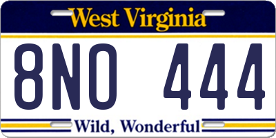 WV license plate 8NO444