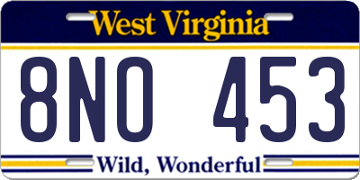 WV license plate 8NO453
