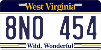 WV license plate 8NO454