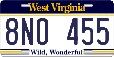 WV license plate 8NO455