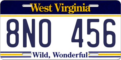 WV license plate 8NO456
