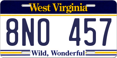 WV license plate 8NO457