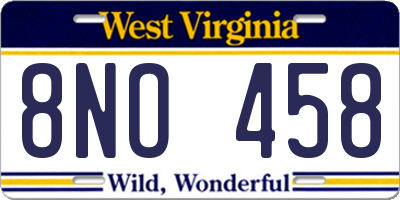 WV license plate 8NO458