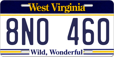WV license plate 8NO460