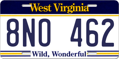 WV license plate 8NO462