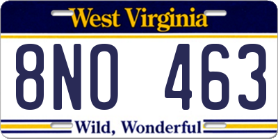 WV license plate 8NO463