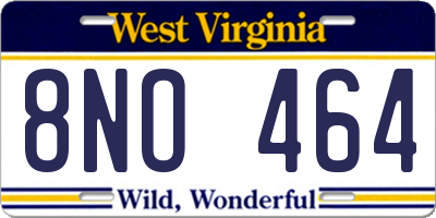 WV license plate 8NO464