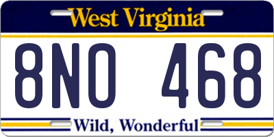 WV license plate 8NO468