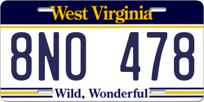 WV license plate 8NO478