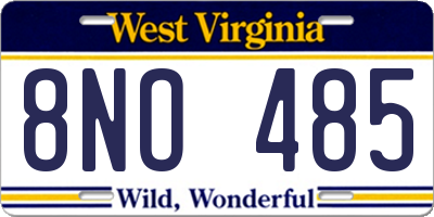WV license plate 8NO485