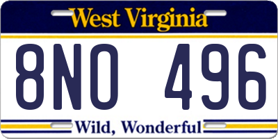 WV license plate 8NO496