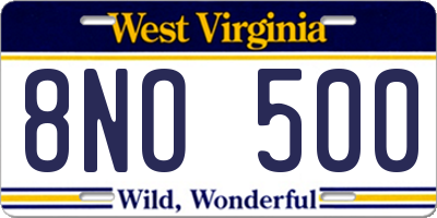 WV license plate 8NO500