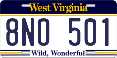 WV license plate 8NO501