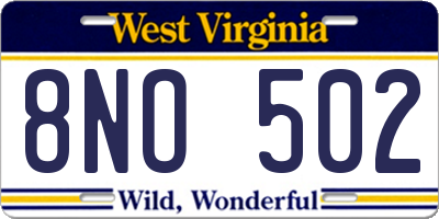 WV license plate 8NO502