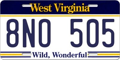 WV license plate 8NO505