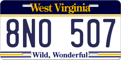 WV license plate 8NO507