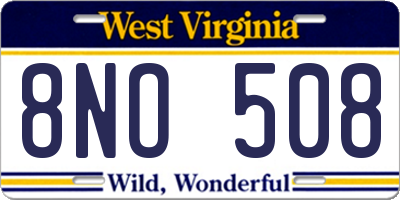 WV license plate 8NO508
