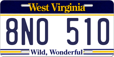 WV license plate 8NO510