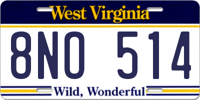WV license plate 8NO514